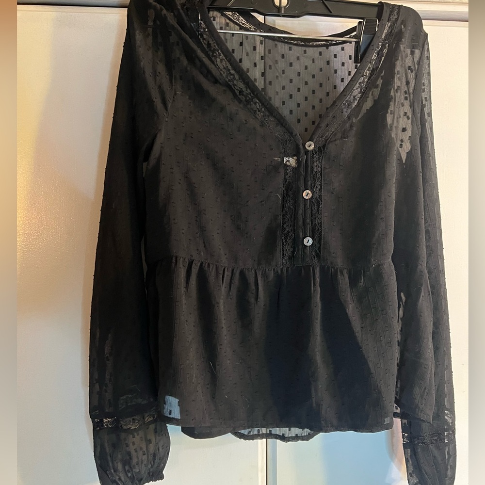 Hollister Black Peplum Blouse with Long Sleeves